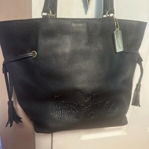 Coach Pebble Leather Andy Tote Black Double Handles